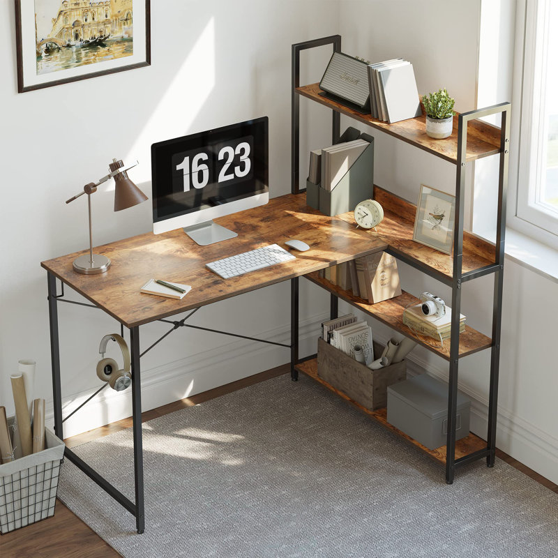 47 Inch Reversible L Shaped Desk with Bookshelf